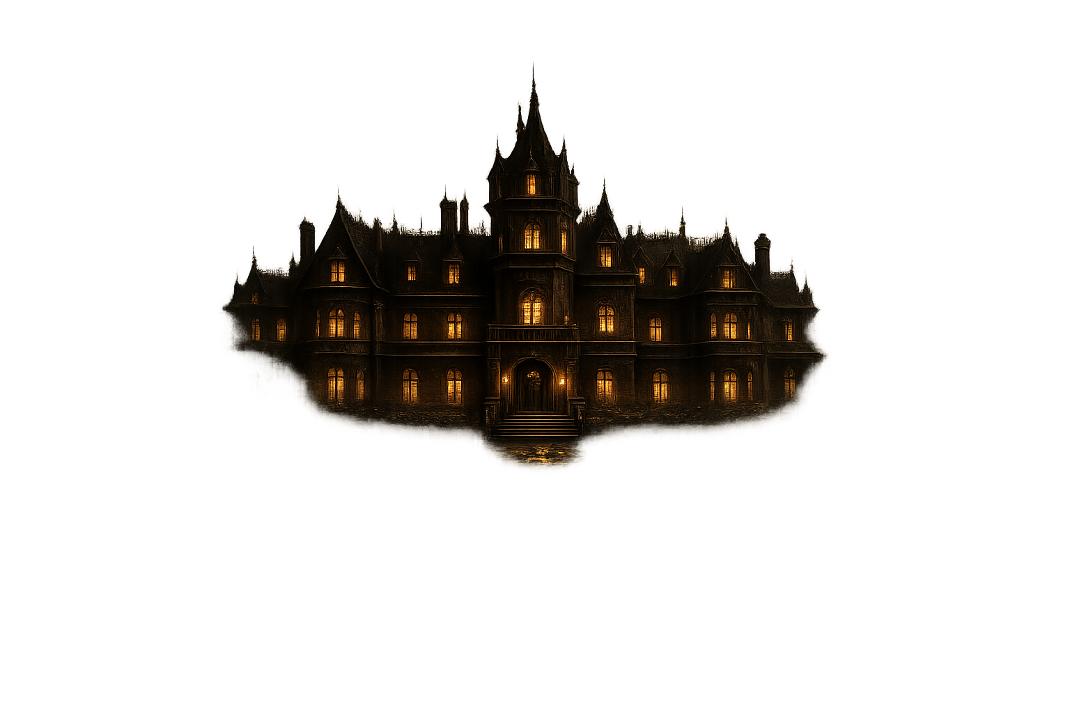 Blackwood Manor, verlicht in de nacht